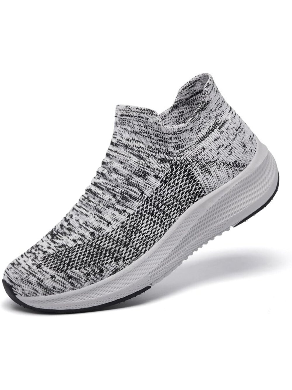 Women's Grey White Comfort Lightweight Sock Mesh Slip on Casual Sneaker Shoes